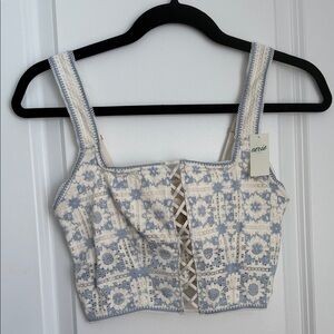 Aerie Floral Blue and Cream Crop Top